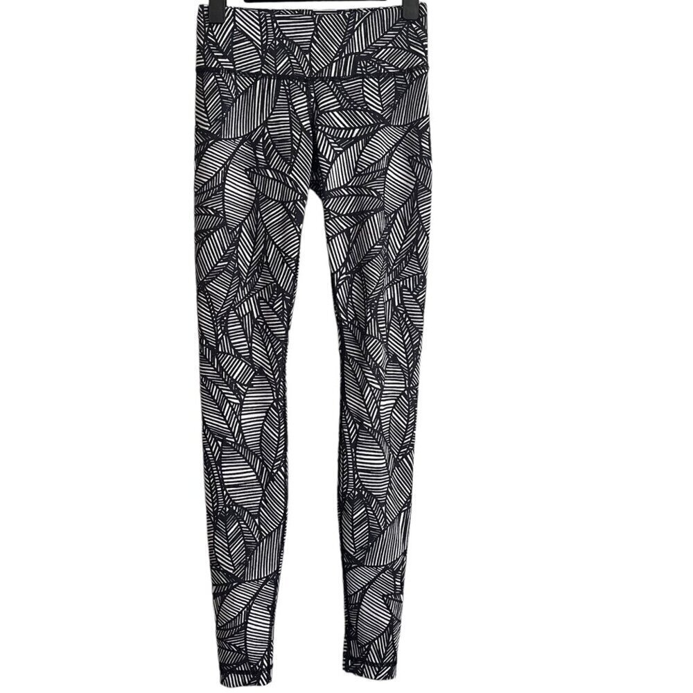 Lululemon Women Wunder Under Pant Sz 4 Banana Leaf Black White Athletic Gym Yoga